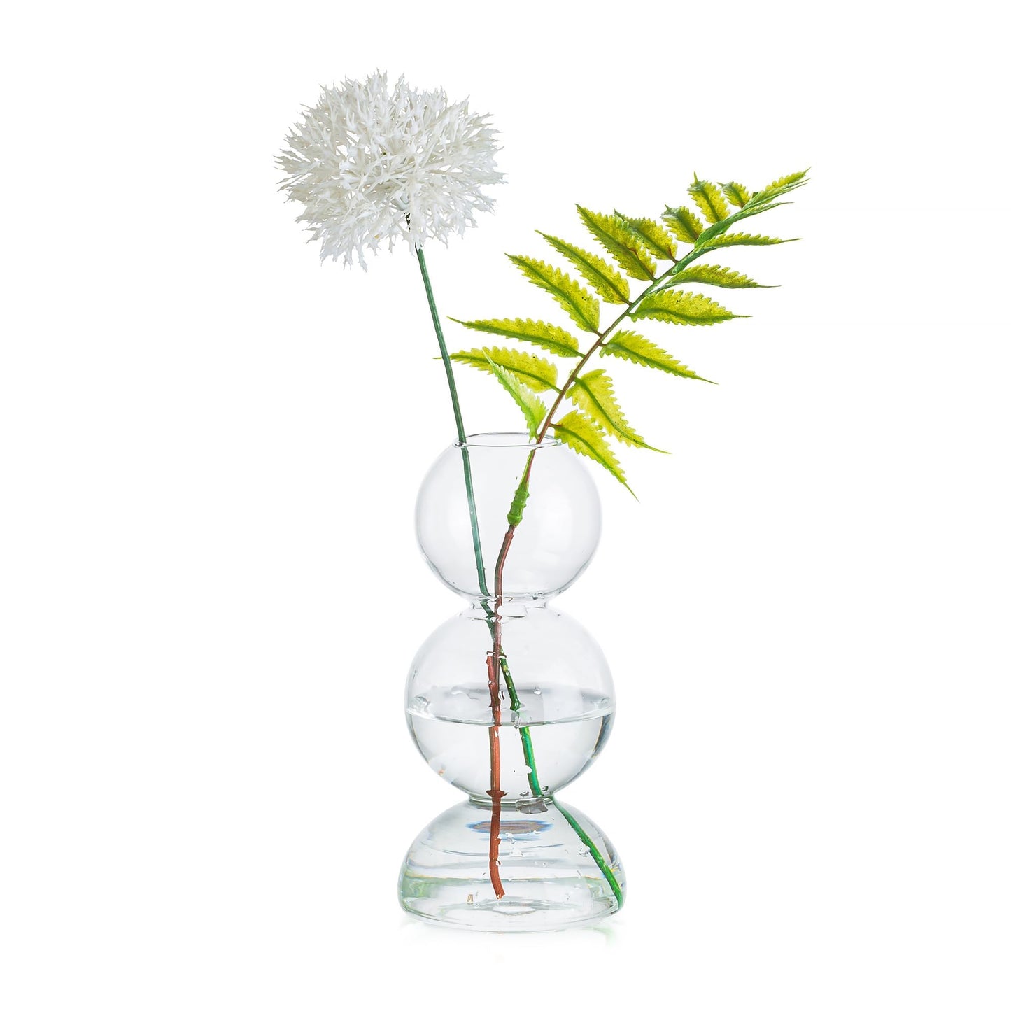 Glasseam Unique Small Flower Vase, Cute Blown Glass Vases for Flowers, Modern Ball Bubble Clear Bud Vases - Decorative Round Single Flower Vase for Home Decor