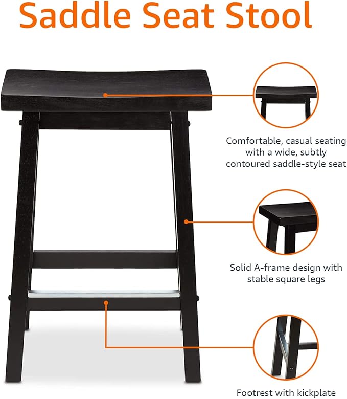 Amazon Basics Solid Wood Saddle-Seat Counter Height Bar Stools