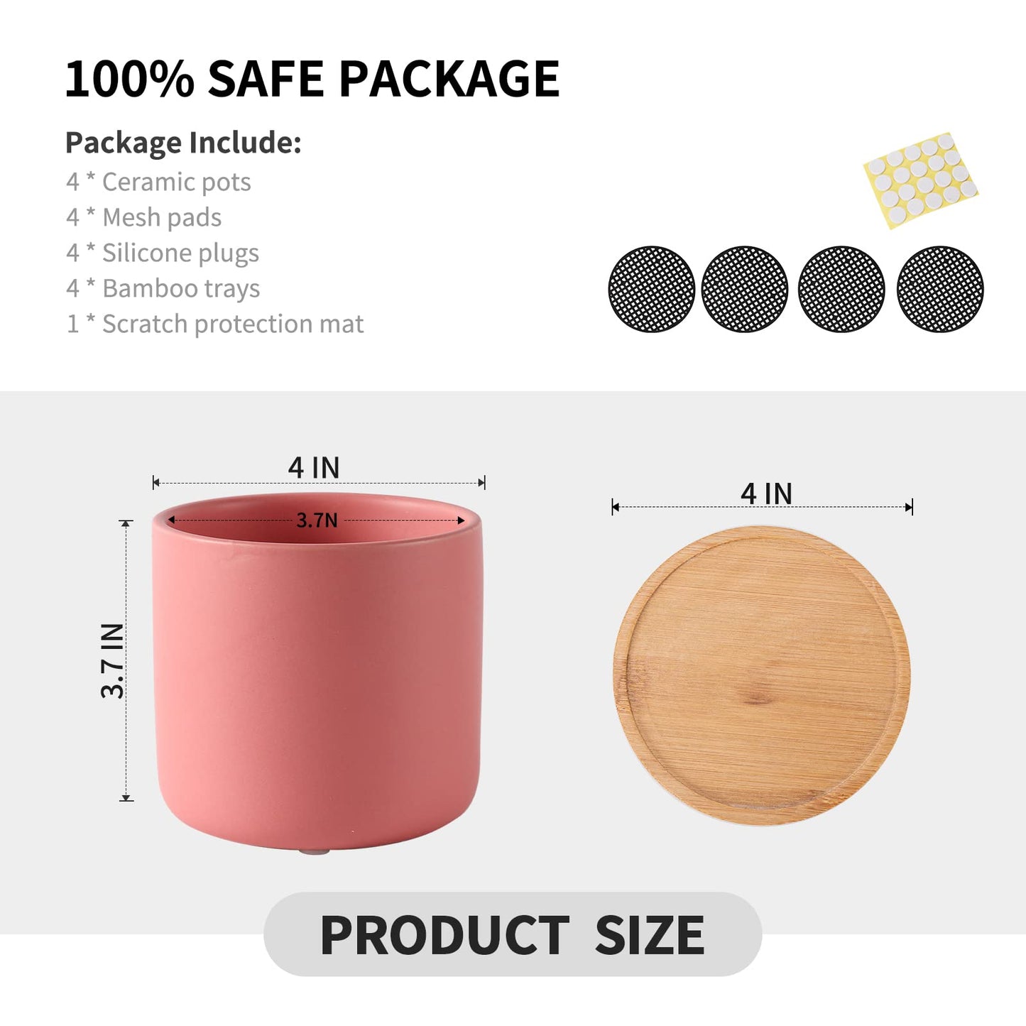 OMAYKEY 4 Inch Ceramic Plant Pot with Saucer, Multicolor Planters Pots with Drainage Hole and Mesh Pads for Succulent, Indoor Flowers, Snake Plants, Cactus, Herbs, Set of 4 (Plant Not Included)