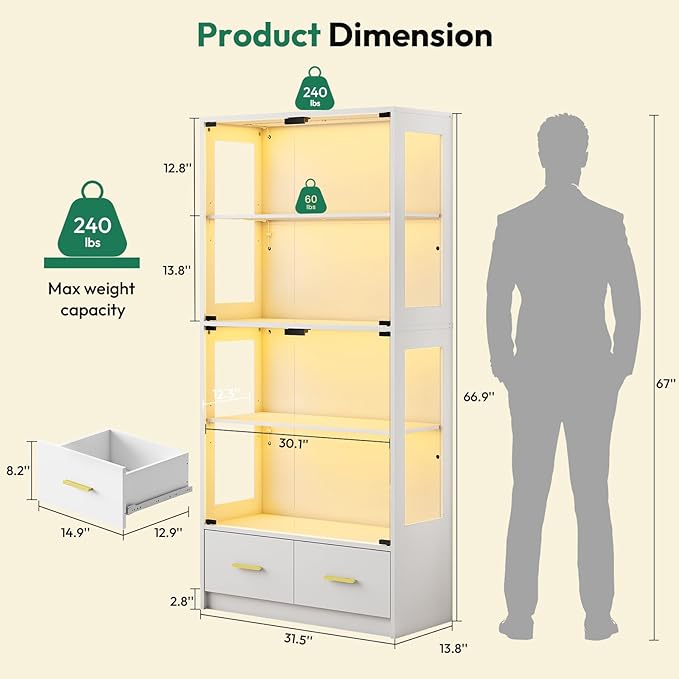 Lamtor 67-inch Glass Display Cabinet – Curio Cabinet