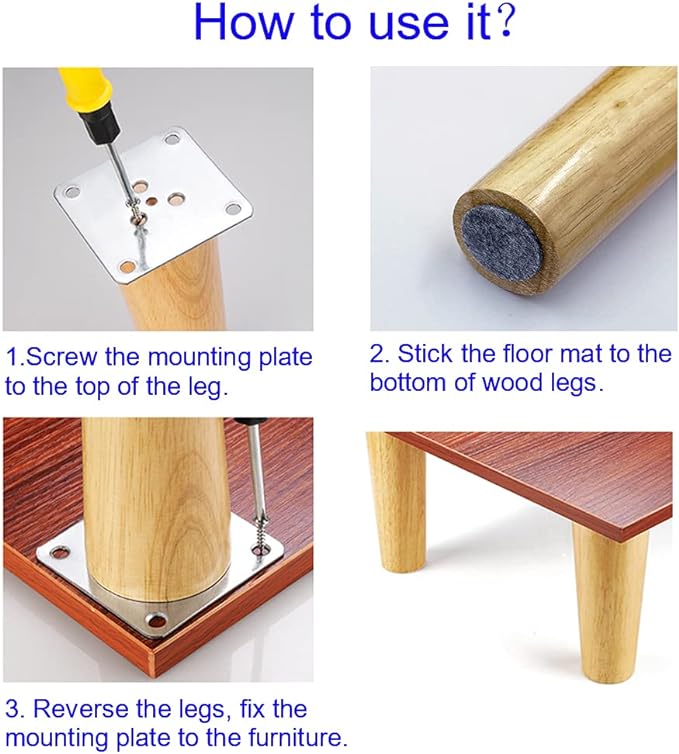 KITEVICH 4PACK Solid Wood Furniture Legs 6 Inch Sofa Legs, Replacement Legs Mid