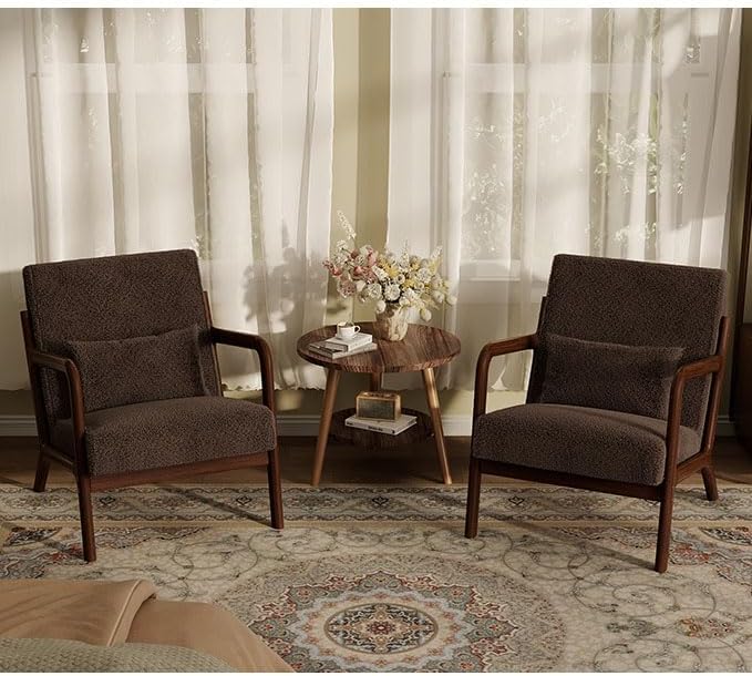 Garvee Mid-Century Accent Chair Set of 2, Sherpa Upholstery, Cozy Reading Chair