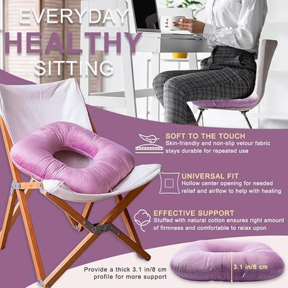 Stuffed Donut Pillow Seat Cushion | for Tailbone and Coccyx Pain, Hemorrhoids, Bed Sores, Pregnancy, Prostate, Surgery Recovery, Sitting Pressure Relief, for Home, Office and Car (Fuchsia pink)