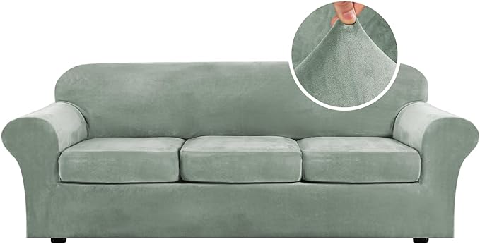H.VERSAILTEX Velvet 4 Piece High Stretch Sofa Slipcover Cover Furniture