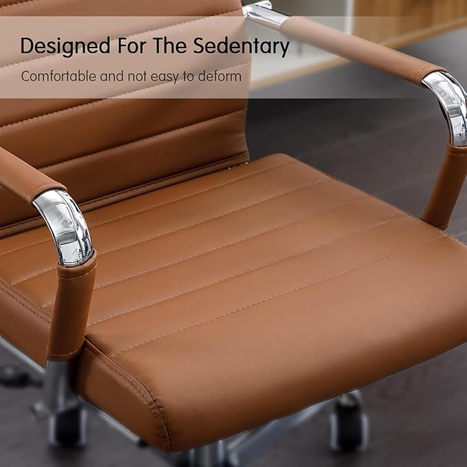 Home Office Chair Ribbed, Modern Leather Conference Waiting Room Chairs