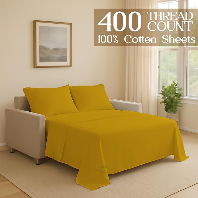 Sleeper Sofa Bed Sheet, 100% Cotton 400 Thread Count, 4 Piece Set, Deep Pocket