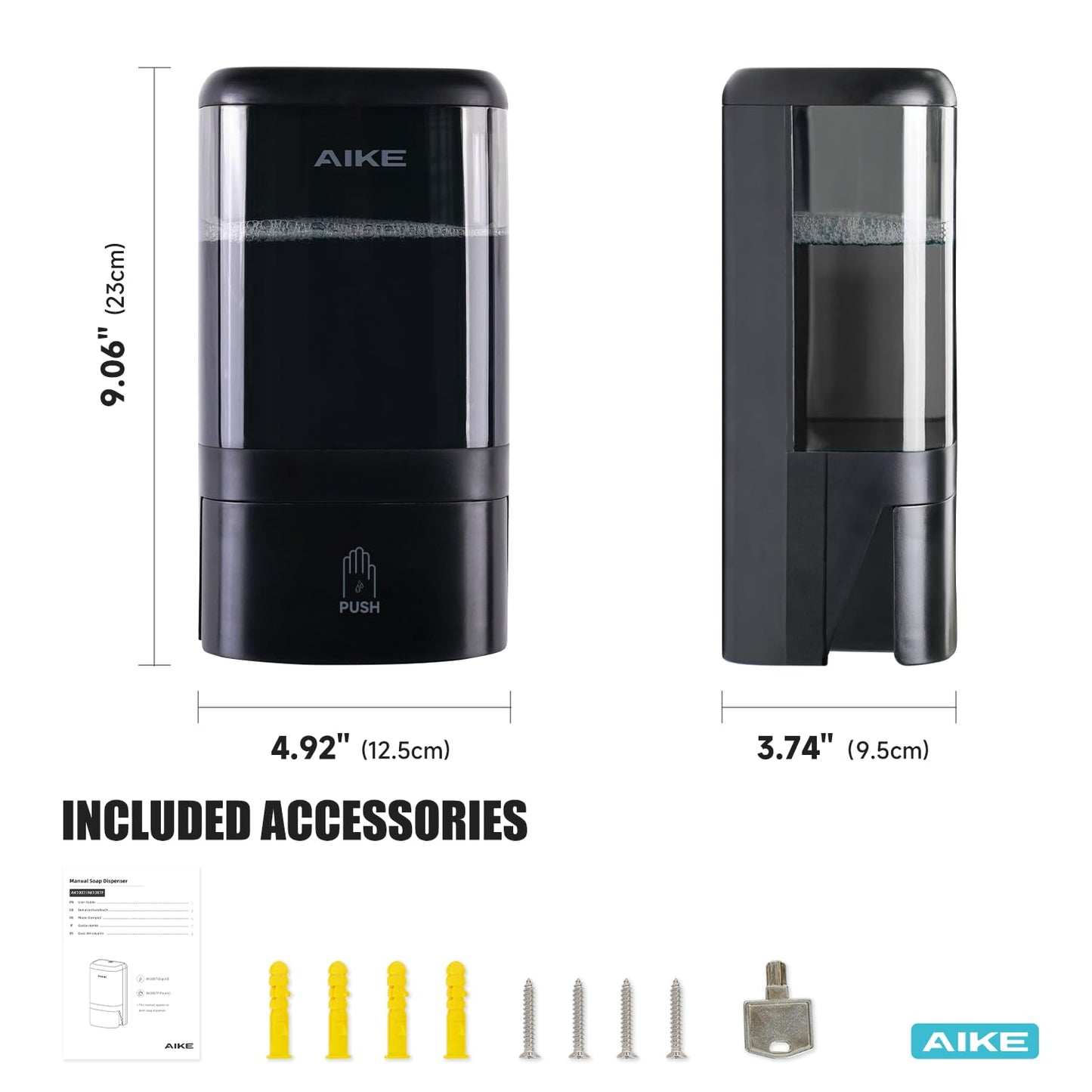 AIKE Wall Mount Liquid Soap Dispenser for Commercial Bathrooms,Offices,Restaurants 40 oz Large Capacity AK1007,Black