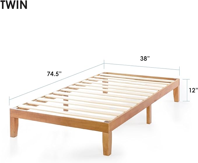 Mellow Naturalista Classic 12-Inch Solid Wood Platform Bed | Wooden Slats