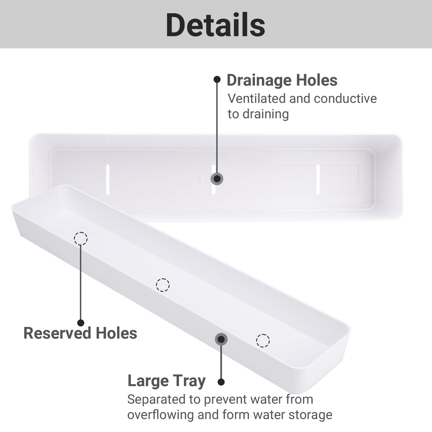 GREANER Window Boxes Planters with 100PCS 4inch White Plant Label, 3PCS 16x3.8 Inch Large Herb Planters with Tray, Indoor Succulent Cactus Flowers Vegetable Plastic Rectangle Pots for Balcony, Office,
