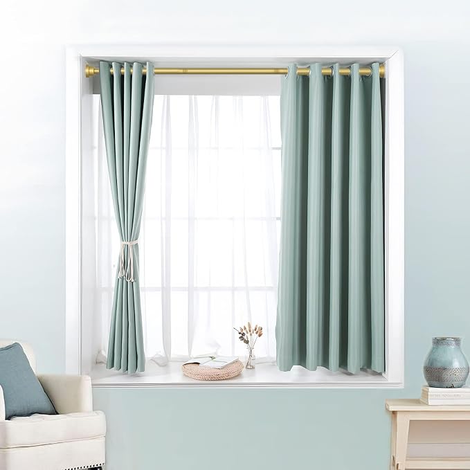 MEXAU 2 Pack Tension Curtain Rod For Window 30-64 Inches Adjustable Expandable Gold Spring Tension Rod Spring Curtain Rods No Drilling Extension Rods Tension Rod for Closet Doorway Kitchen
