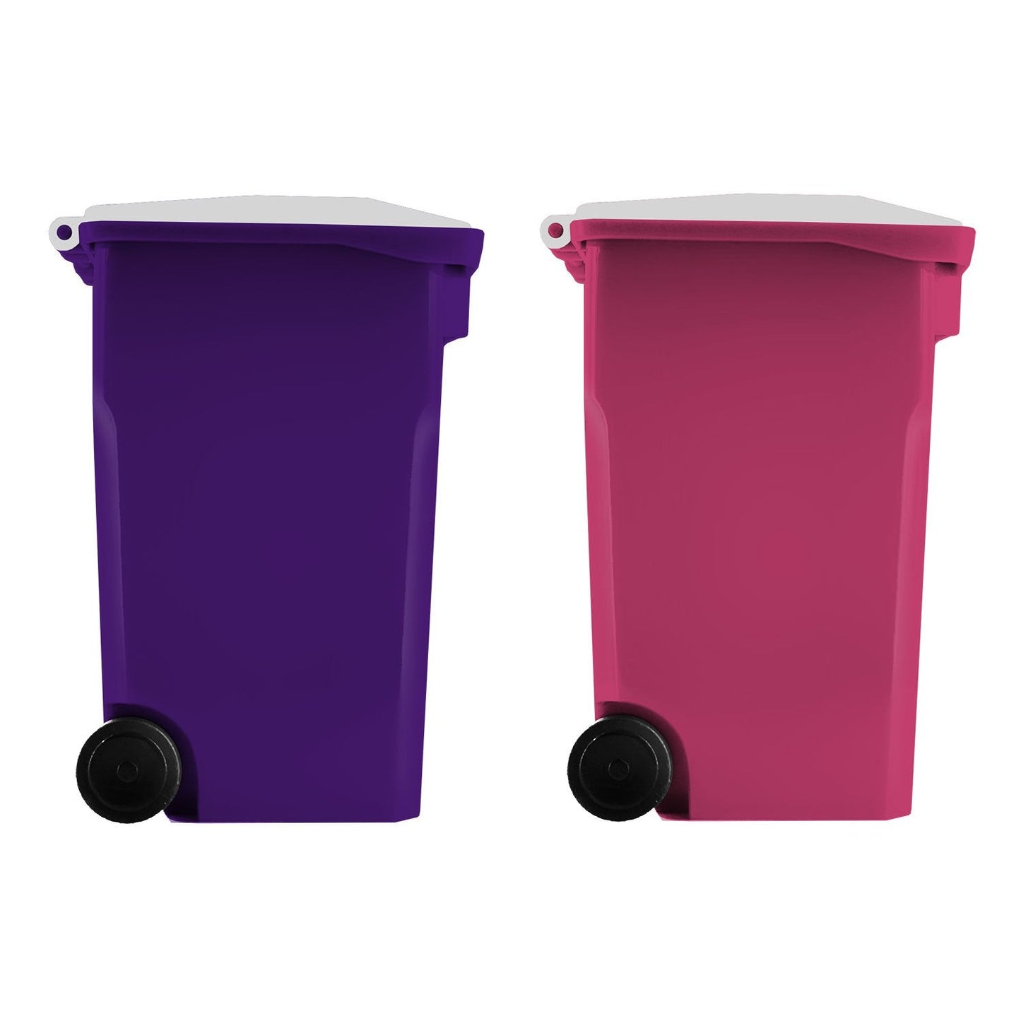 Thornton's Office Supplies Desk Pen Holder - Tiny Curbside Garbage Trash and Mini Recycle Can Set - Cool Plastic Pencil Cup Storage and Organizer - Small Toy Bin for Kids and Adults (Pink/Purple)