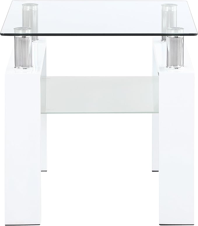 Coaster Home Furnishings Dyer 1-Shelf Square Glass Top Side End Table White