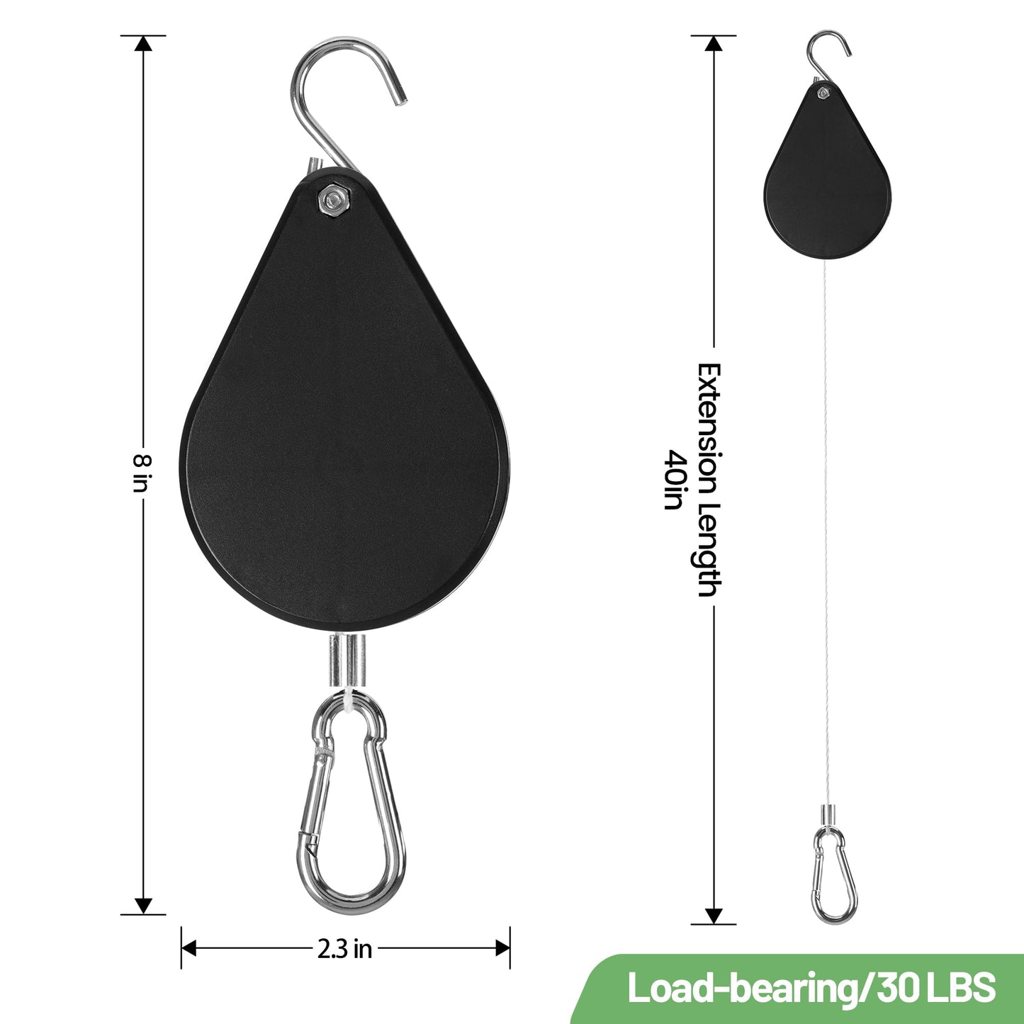 Kitwinney Retractable Plant Hanger System - Adjustable Plant Pulleys for Effortless Plant Raising/Lowering, Heavy Duty Indoor/Outdoor Use with Flower Pots, Hanging Baskets & Bird Feeders (Black, 2PCS)