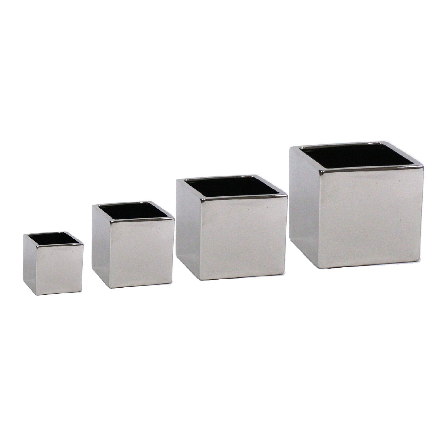 WGV Ceramic Cube Vase Width 4" Height 4" (Fits 3" Pot) Elegant Modern Block Square Floral Planter Terrarium Container Table Dresser for Event Accent Home Office Decor Silver 1 Piece