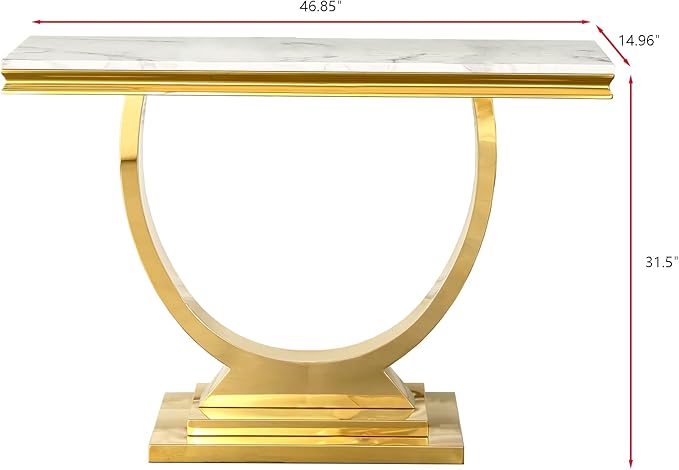 Henf 47" Marble Console Table Modern White Faux Marble Entryway Table