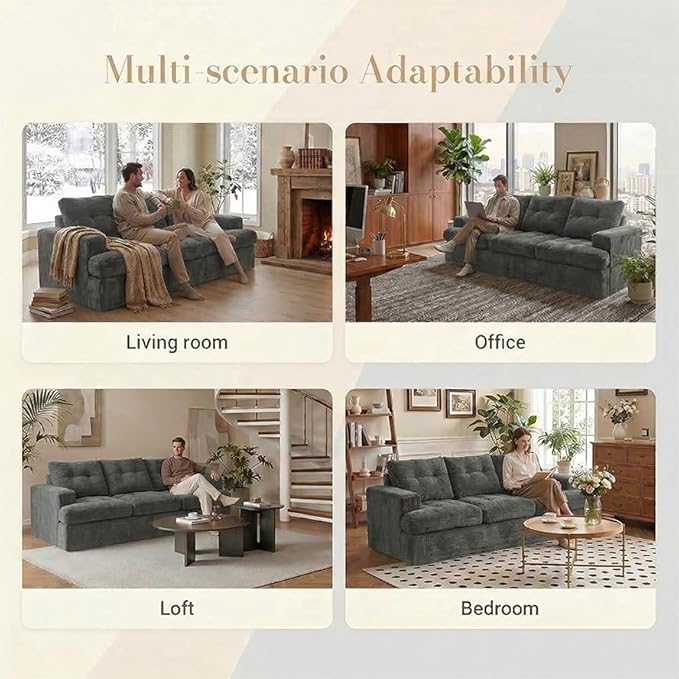 85" Corduroy 3 Seater Sofa in a Box, High-Density Foam Couch, No Assembly