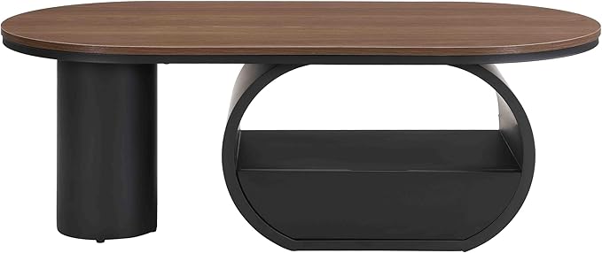Modern Oval Coffee Table, 47.24" Brown Wood Top Coffee Table