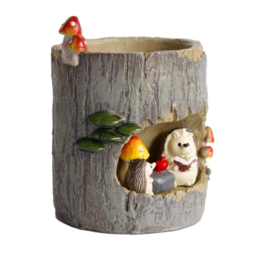 GoodPlay Flower Pot Succulent Planters Tree Hole Pots Resin Flower Plant Pot Office Home Garden Decoration (Hedgehog)