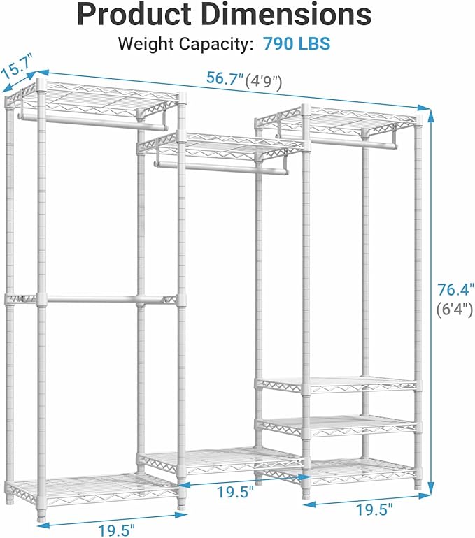 VIPEK V5C Medium Covered Clothes Rack Heavy Duty Portable Closet Wardrobe, Freestanding White Clothing Rack with Black Upgraded Polyester Cover, Adjustable Custom, 56.7" Lx15.7 Wx76.4 H