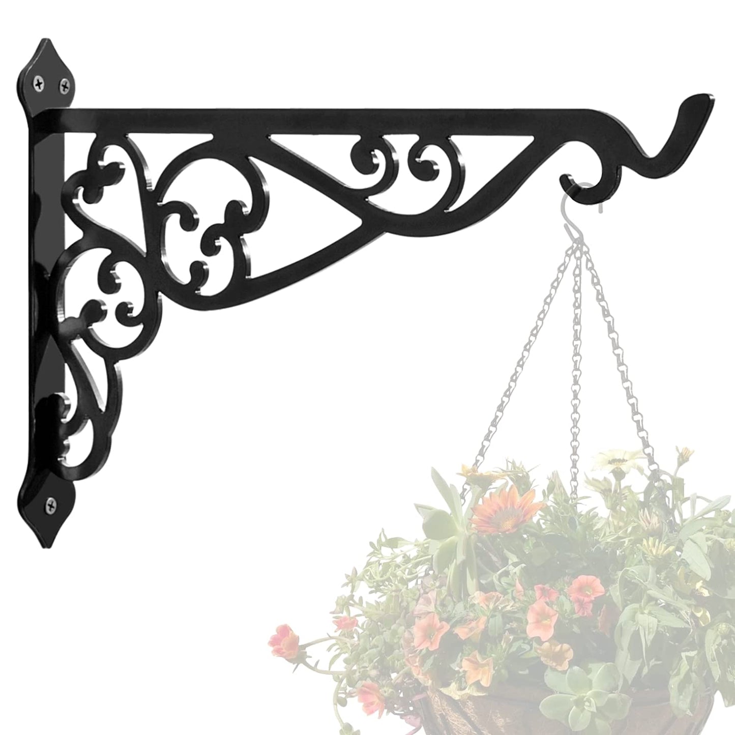 APBFH 14in Hanging Plant Bracket Outdoor Decorative Iron Plant Lantern Birdfeeder Wall Hanger Hook for Hanging Metal Sign Fruit Basket Windchime, Black