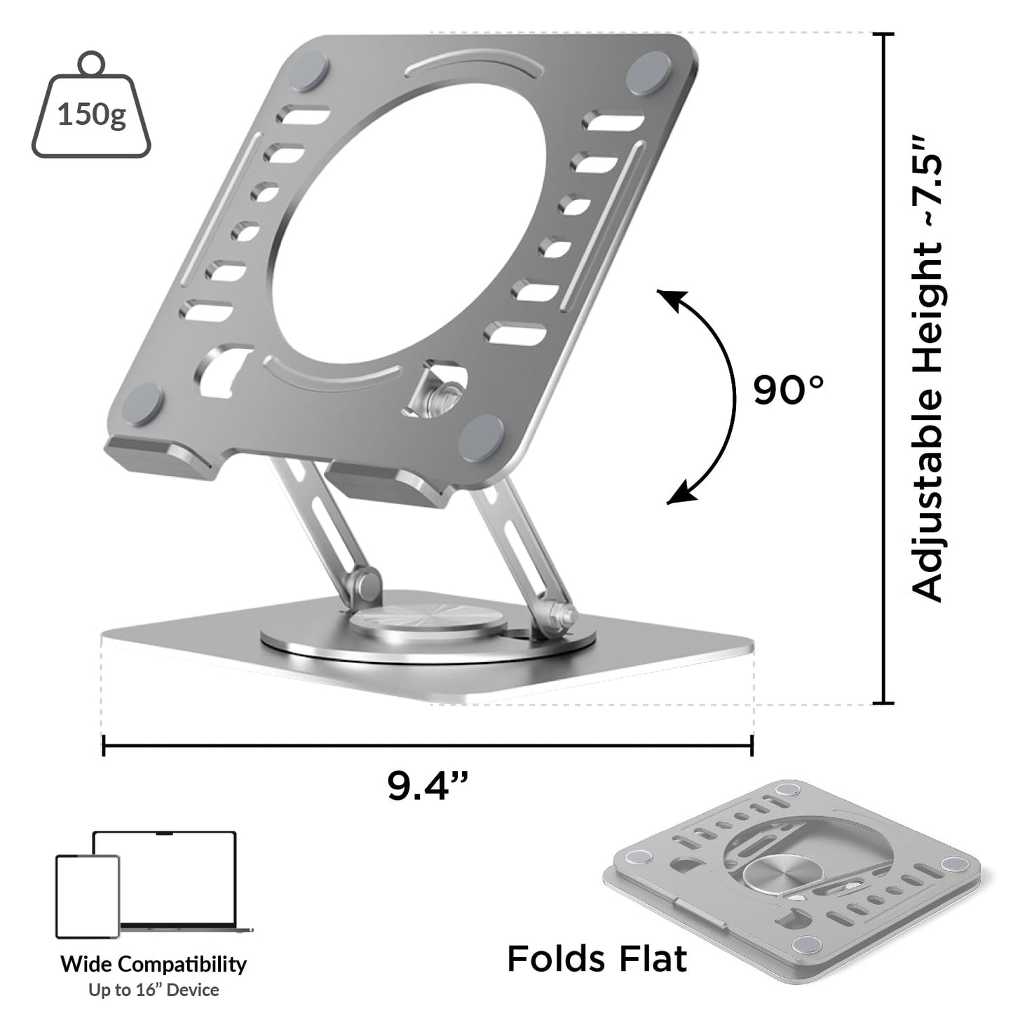 Uncaged Ergonomics Swivel Laptop Stand for Desk, Adjustable Computer iPad Stand for Desk w/ 360 Rotation, Portable Laptop Holder for Home Office Ergonomic Supplies