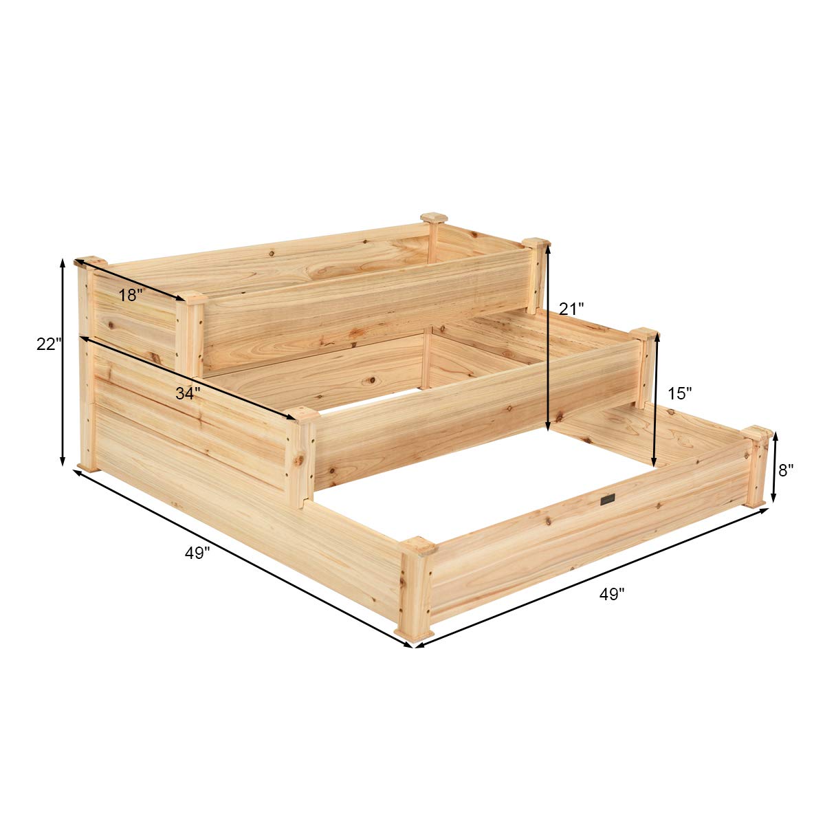 Giantex 3 Tier Raised Garden Bed, Outdoor Planter Box Vegetable Flowers Growing Box, Elevated Raised Bed Kit, Wood Planting Container, 49’’x49’’x22 (LxWxH)