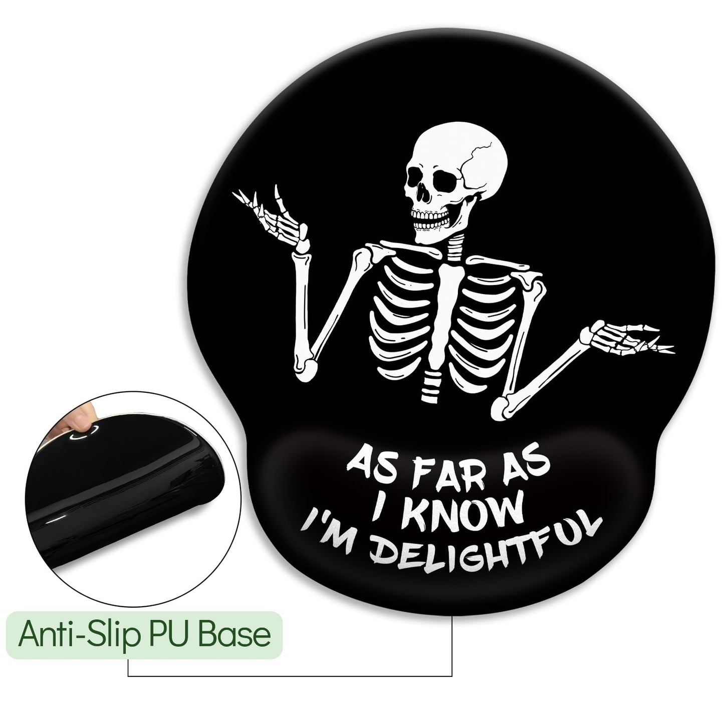 LIMKRIAN Skeleton Mouse Pad, Ergonomic Mouse Pad with Wrist Rest, Gaming Mouse Pad Wrist Support with Non-Slip Pain Relief PU Base, Funny Skull Mouse Pads for Desk, Goth Office Desk Accessories Decor