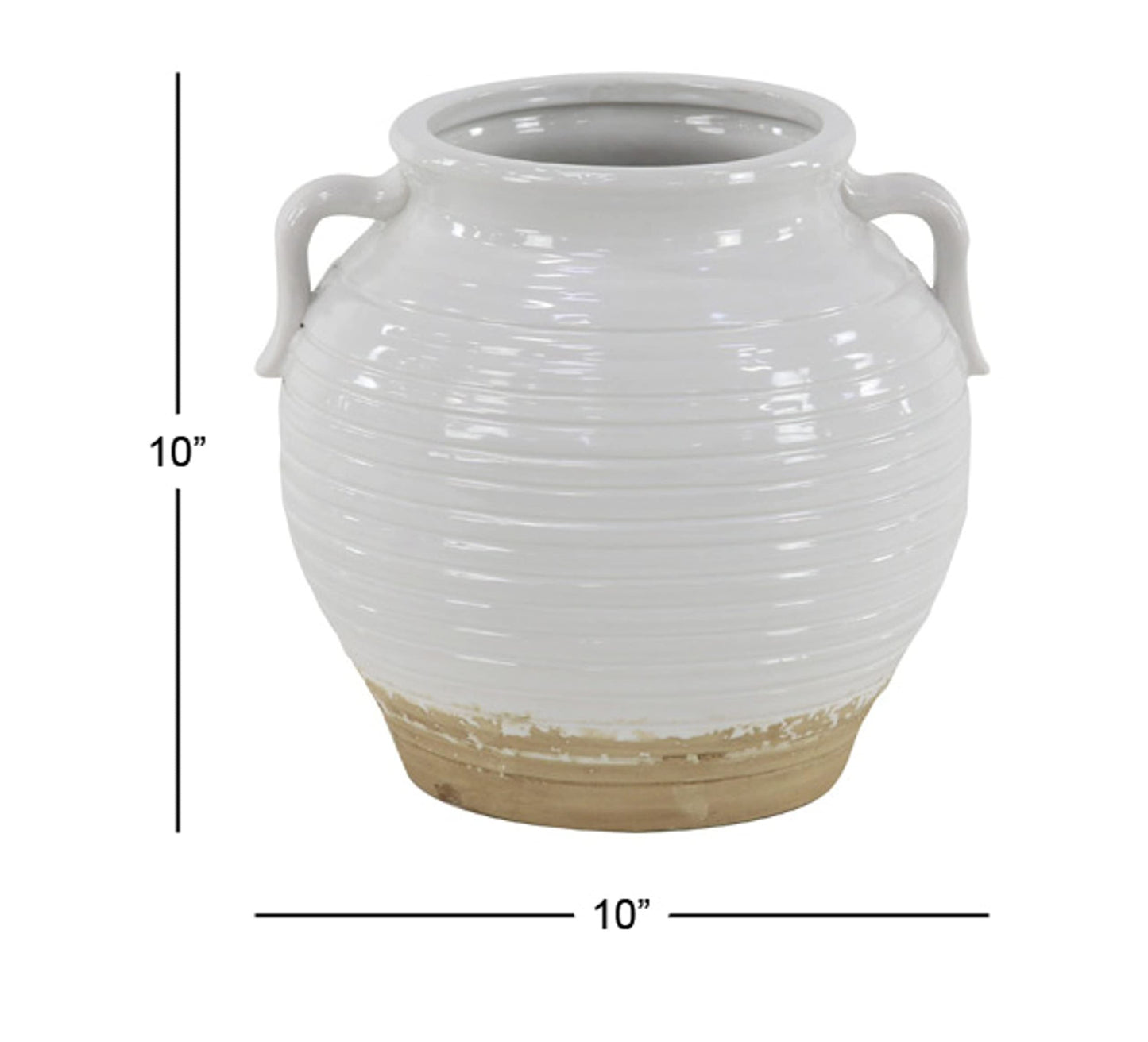 Deco 79 Ceramic Indoor/Outdoor Small Planter Pot with Handles, 9" x 8" x 10", White