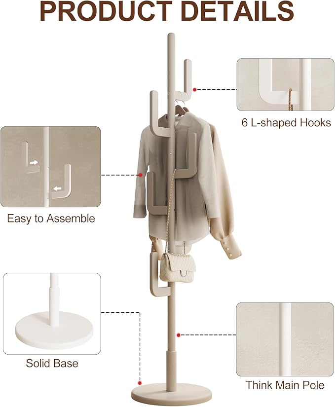Muwuele Solid Wood Cactus Coat Rack, Freestanding Coat Rack