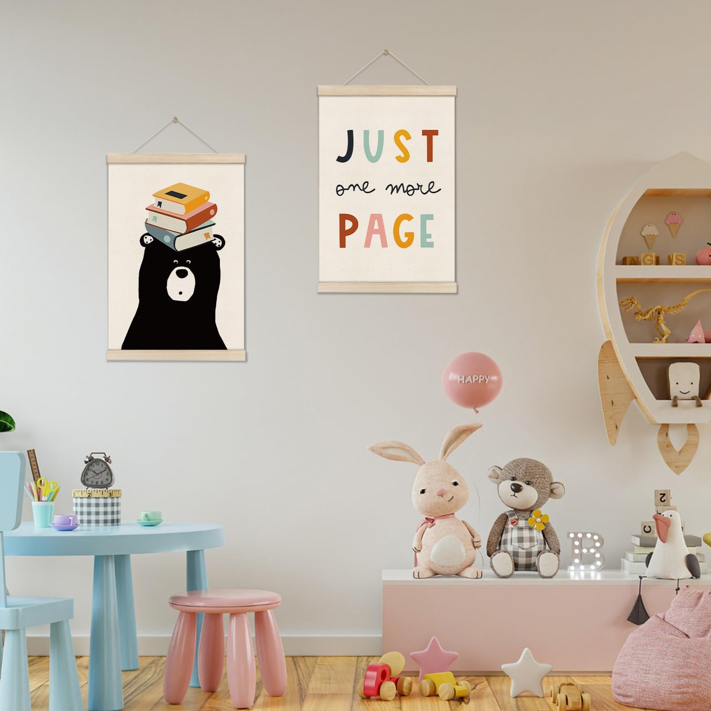 DOI-LANEE Reading Corner Decor for Classroom, 2 PCS Reading Wall Art, Nursery Posters Hanger Frame, Cute Classroom Decor 16x12 Inch, Learning Canvas Wall Art Playroom