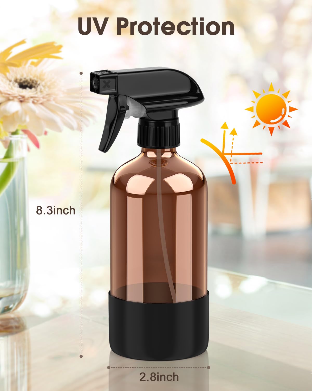Bontip Glass Spray Bottle with Silicone Sleeve Protection, Amber Glass Spray Bottle Set for Window Cleaner Aromatherapy Facial Hydration Watering Flowers Hair Care 2 Pack/16 oz (Black & White, 16 oz)