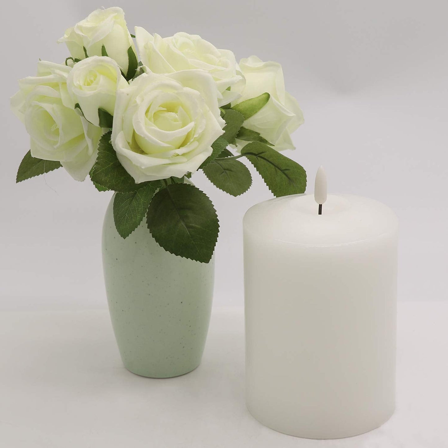 GenSwin 4” x 6.5” Flameless Flickering LED Candles Battery Operated with 6H Timer, Warm Light Real Wax Pillar Votive 3D Wick Candles, Perfect for Party/Wedding/Home Decor(White)