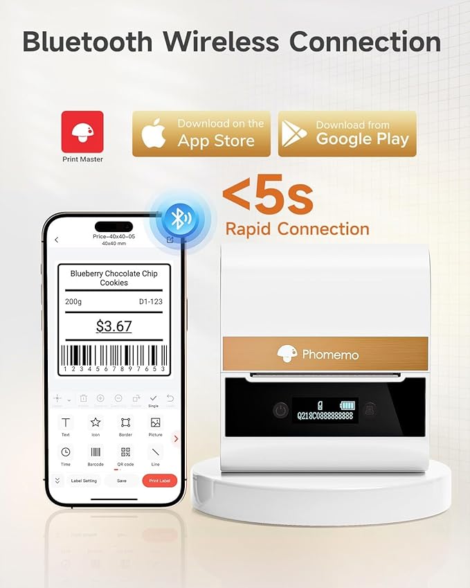 Phomemo Label Printer -M260 Address Label Maker Machine with Tapes,Bluetooth Thermal Label Printer for School Supplies,Name Tag,Barcode,Logo, Easy to Use with Phones& PC,1 1.57"x1.18" Paper