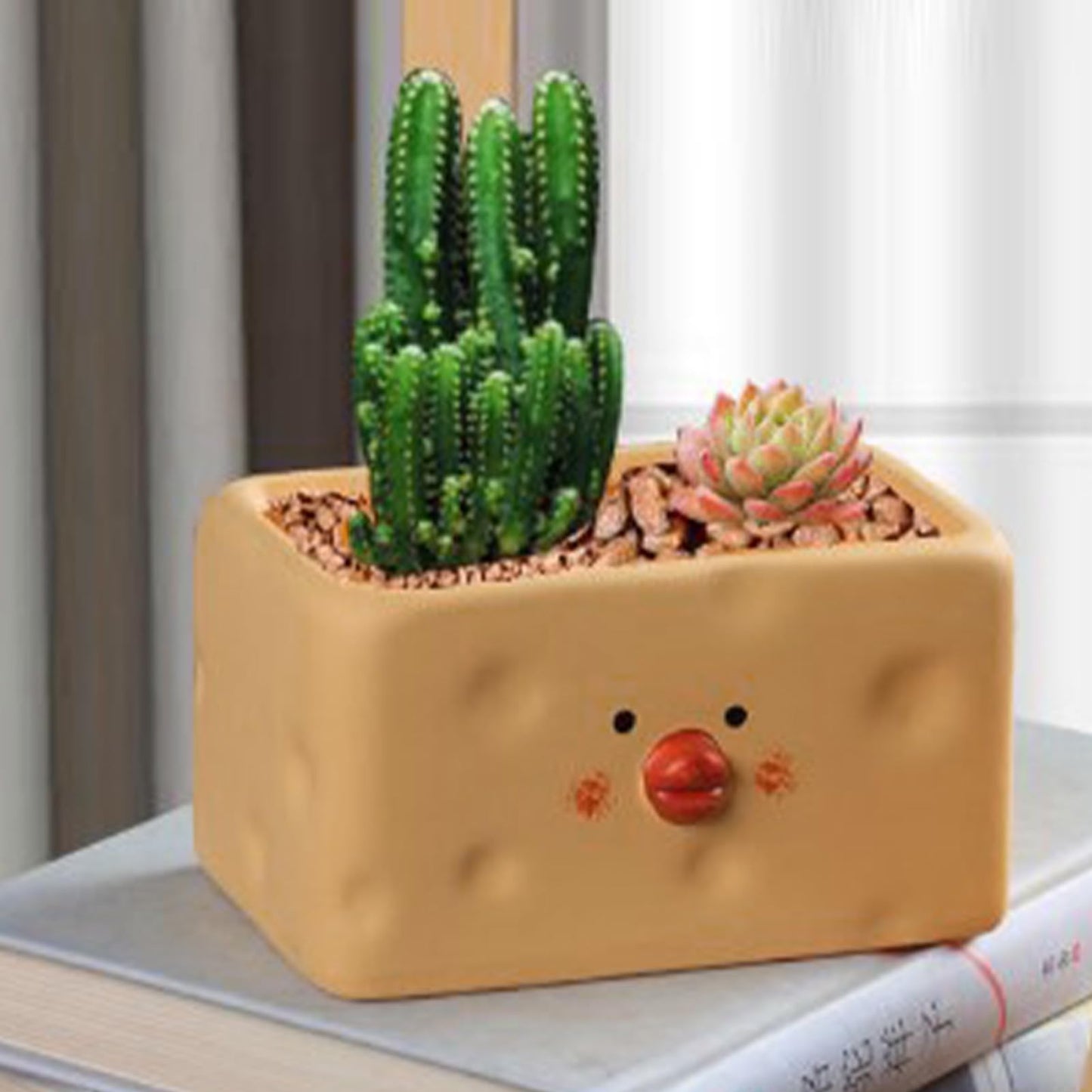 TOPINCN Yellow Chicken Planter Ceramic Cute Flower Pot Cartoon Chick Planter Pot for Indoor Outdoor Home Garden Decoration (Rectangle)