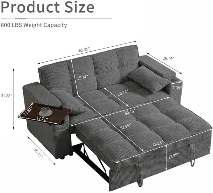 Auvsoce 65'' Convertible Sleeper Sofa Bed