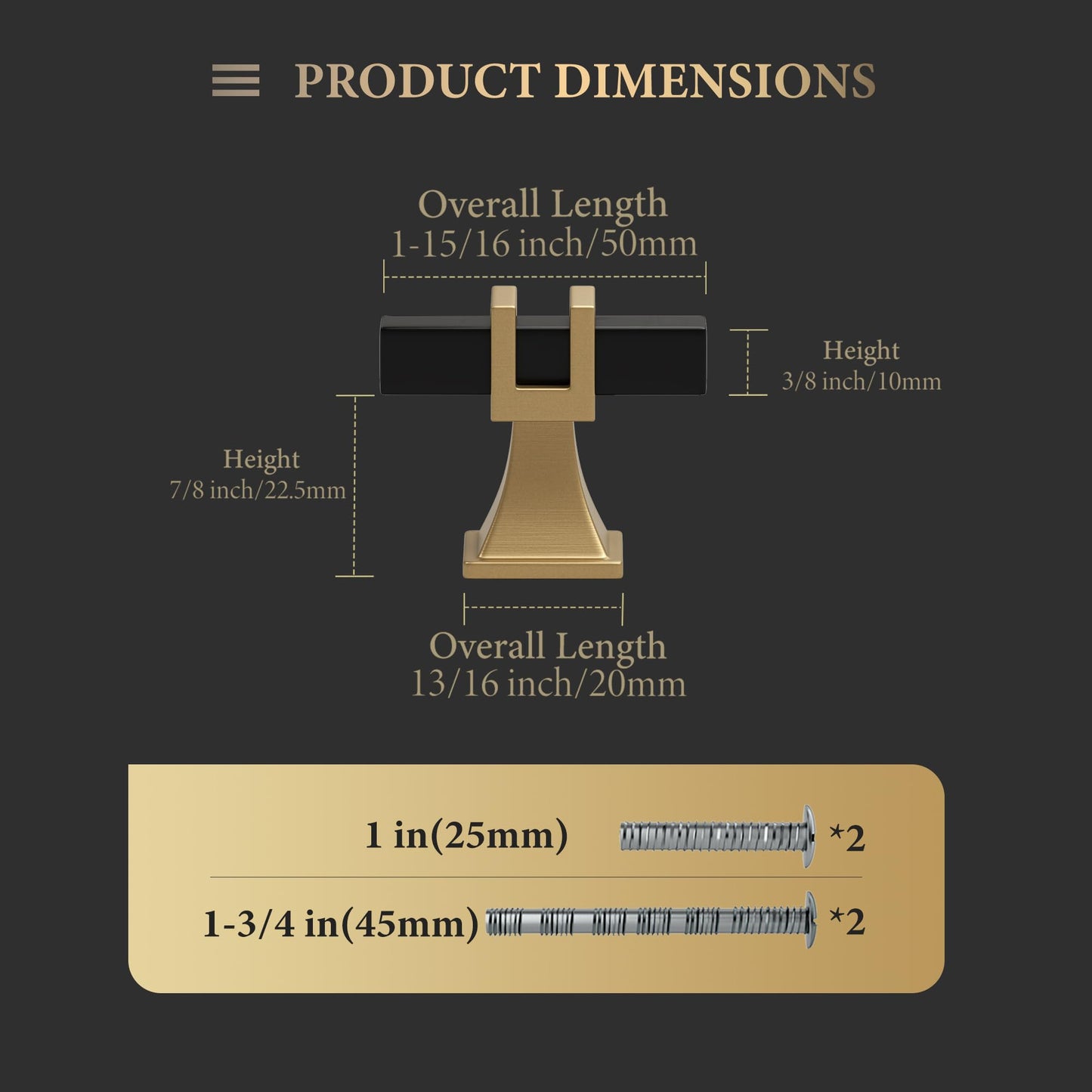 Haliwu 10 Pack Cabinet Knobs, Black&Gold Kitchen Dresser Drawer Handles, T-bar Hardware