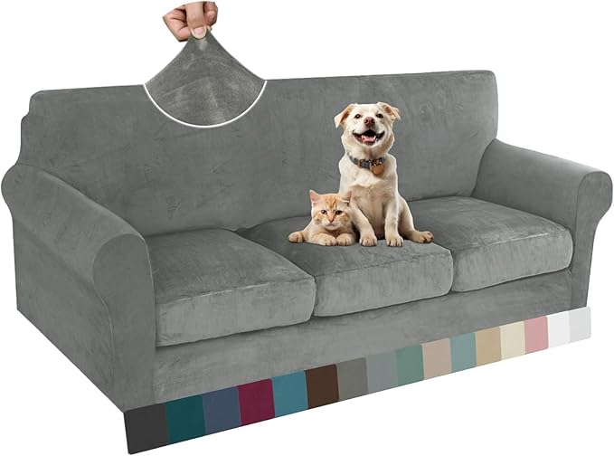 ZNSAYOTX Luxury Velvet Couch Cover 4 Piece Stretch Sofa Covers