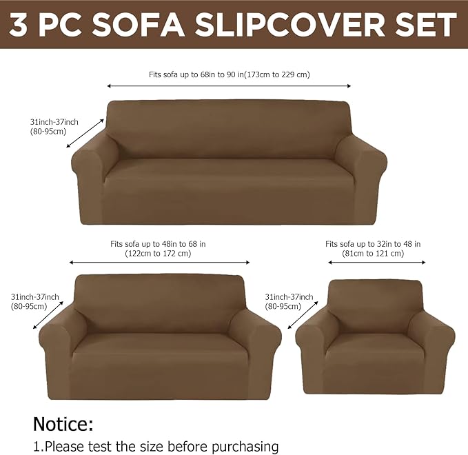 Peryiter 3 Pcs Couch and Loveseat Covers Set Sofa Cover