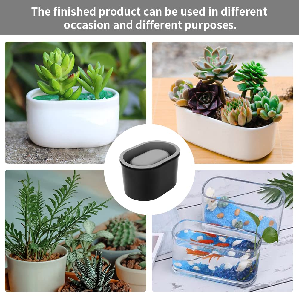 Silicone Flower Pot Mold, Reusable Oval Shape Concrete Clay Plaster Moulds Container for DIY Homemade Succulent Plant Pots, Durable Home Decor Garden Decorations Mould(Black)
