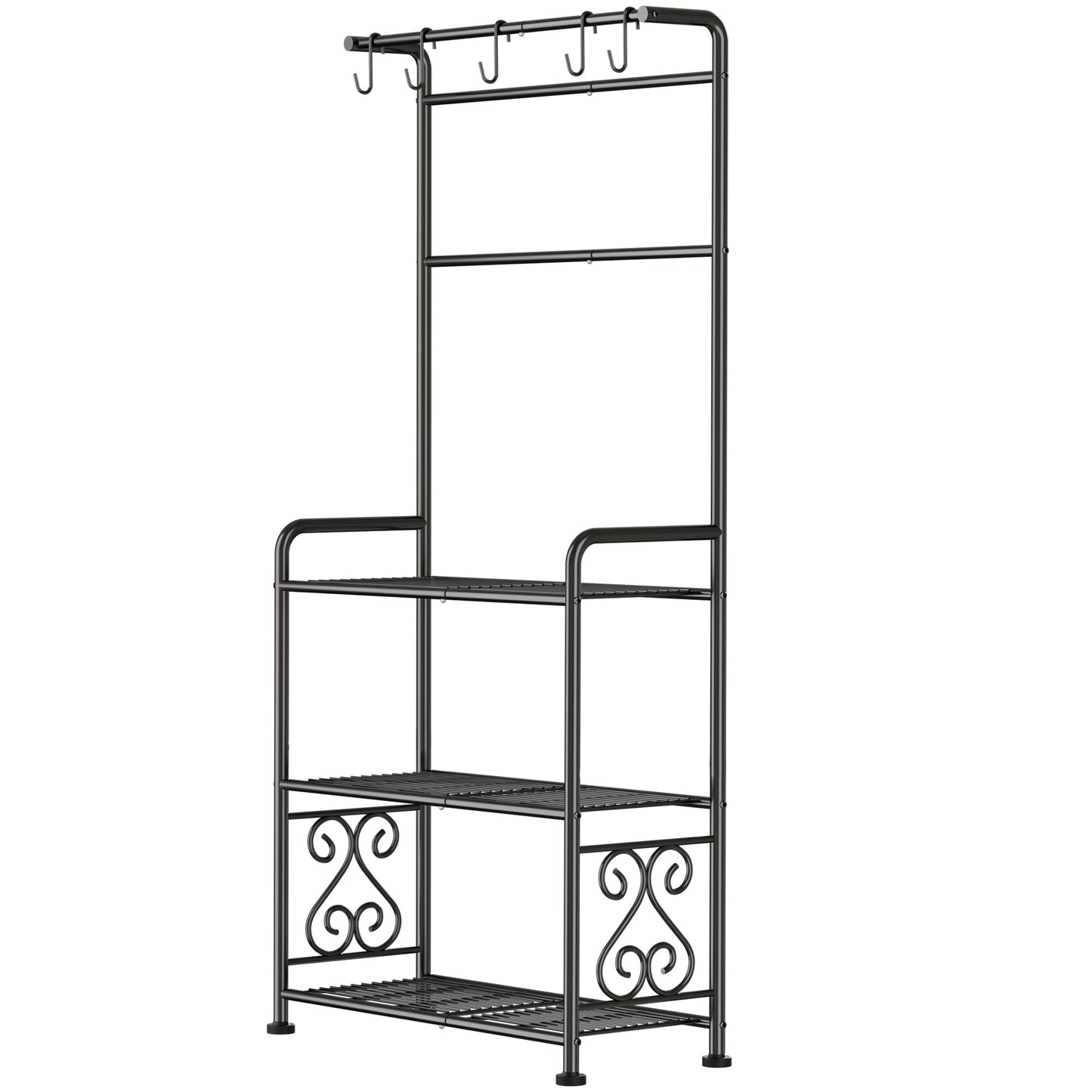 Plant Stand Indoor Outdoor Heavy Duty Metal - 56.4" Tall 3-Tier Shelf for Multiple Plants, Flowers, Rustproof Black Storage Rack for Patio, Balcony, Living Room, Garden, Includes Hooks&Adjustable Feet