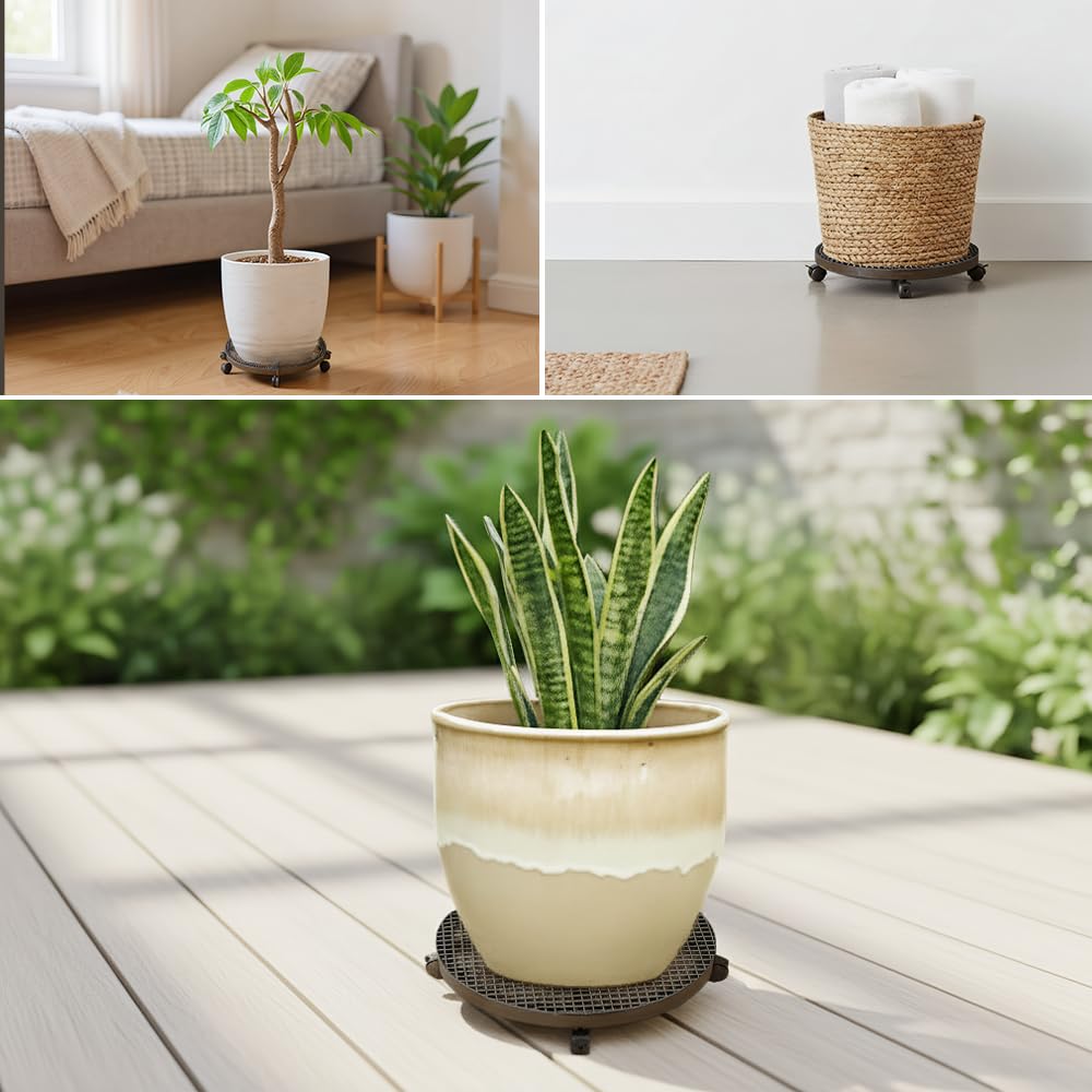 VelvetWing Metal Plant Caddy with Wheels,Heavy Duty Round Plant Stand Outdoor Indoor,Rolling Plant Stand,Plants Rollers,Flower Pot Dolly Holder Black 12 Inch