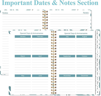 Address Book with Alphabetical Tabs - Small Address Book Spiral with Address Contacts, Special Date, Phone, Birthday & Internet Login Password for Home and Office, 4.3" x 6.2", Teal Leaf