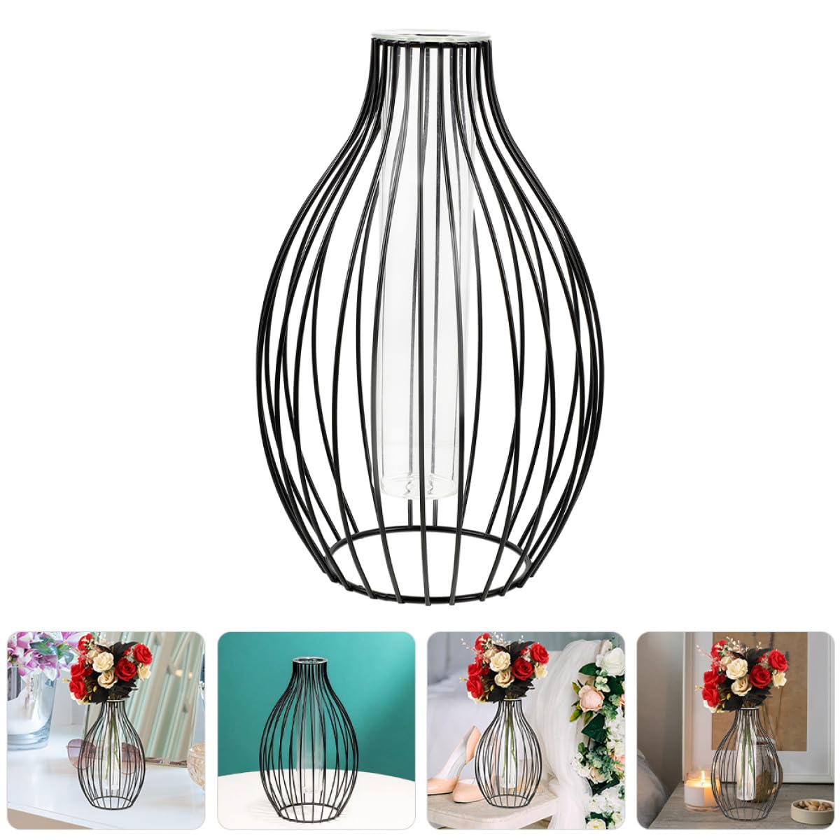 Ciieeo Glass Propagation Station with Iron Frame Test Tube Vase, Small Geometric Plant Terrarium Holder for Home Décor and Desktop Display