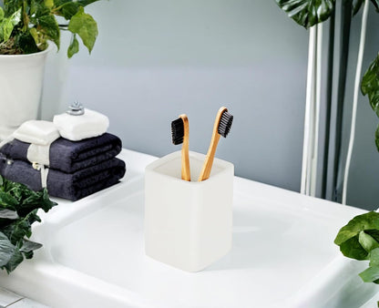 Square Ceramics Desk Pencil Holder With Metal Frame, Suitable for Offices and Homes(Off White)
