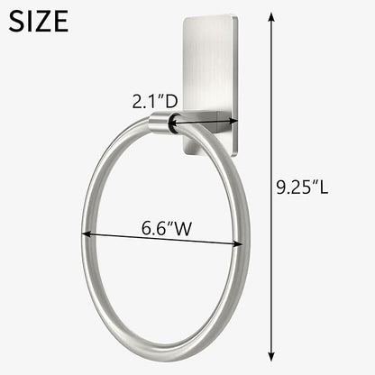 STWWO Brushed Nickel Towel Ring, Hand Towel Holder for Bathroom, Self Adhesive Hand Towel Rings for Bath, RV, No Drill Hole, 2 Pack