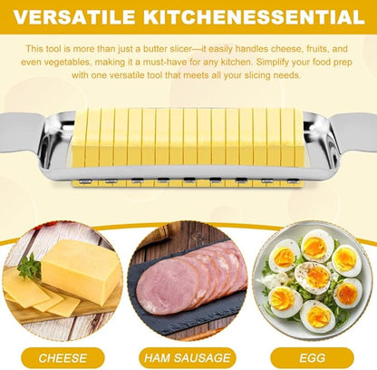 Butter Slicer Cutter, Multipurpose Butter Cheese Slicer, Stainless Steel Wire Cutter for Block Cheese, Butter, Eggs & Soft Fruits