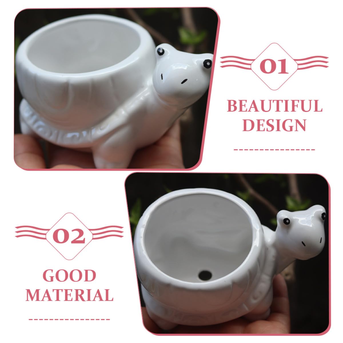 SEWACC Cute Cartoon Turtle Ceramic Flower Pot Succulent Planter for Indoor and Outdoor Plants White Small Decorative Garden Plant Container