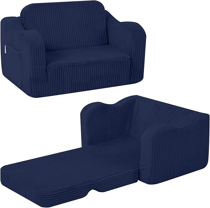 MeMoreCool Toddler Corduroy Chair – 2-in-1 Foldable Sofa Bed, Lightweight &