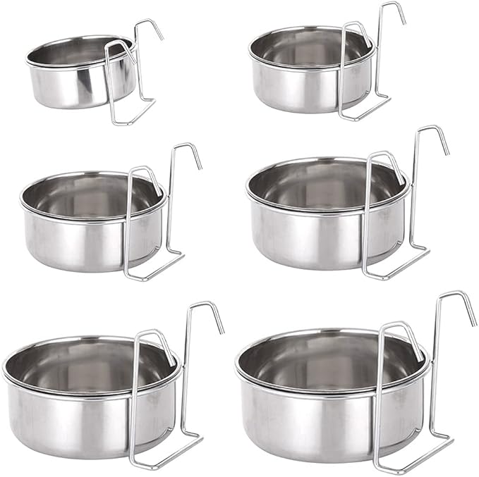 Youngy Dog Kennel Bowl Stainless Steel Hanging Food Water Bowl Crate Cup Pet Cage Bowls with Hanger for Bird Small Animals Stainless Steel Bowls Hanging