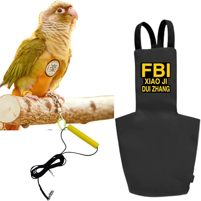 MANON ROSA Bird Diapers Leash Set Washable Reusable Handmade Flight Suit Waterproof Inner Layer - Protective Parrot Nappy Clothes Parakeets Macaws Budgies Canaries (Black2,Ring-Necked Parakeet)